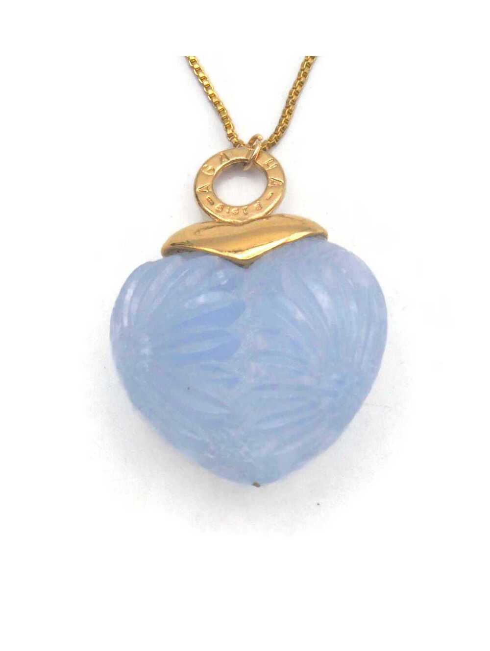 Vintage Agatha Paris Blue Heart Floral Resin Pendant Necklace, 20" Chain.